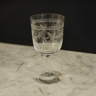 英国イギリスアンティーク ワイングラス クリスタルガラス ゴブレット ガラス エングレービング S009