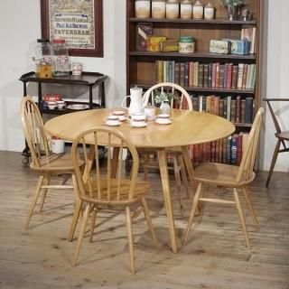 5点セット★英国ビンテージ家具 ERCOL アーコール社 ドロップリーフテーブル & ボウバックチェア4脚 ダイニングセット B502
