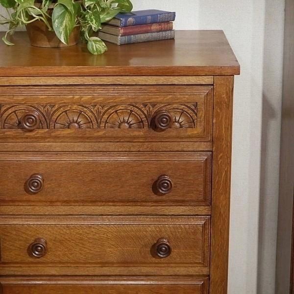 英国アンティーク リビングボード チェスト オーク材 英国 UK ヴィンテージ アンティーク調 3段チェスト オーク材 英国調 収納家具 幅80cm