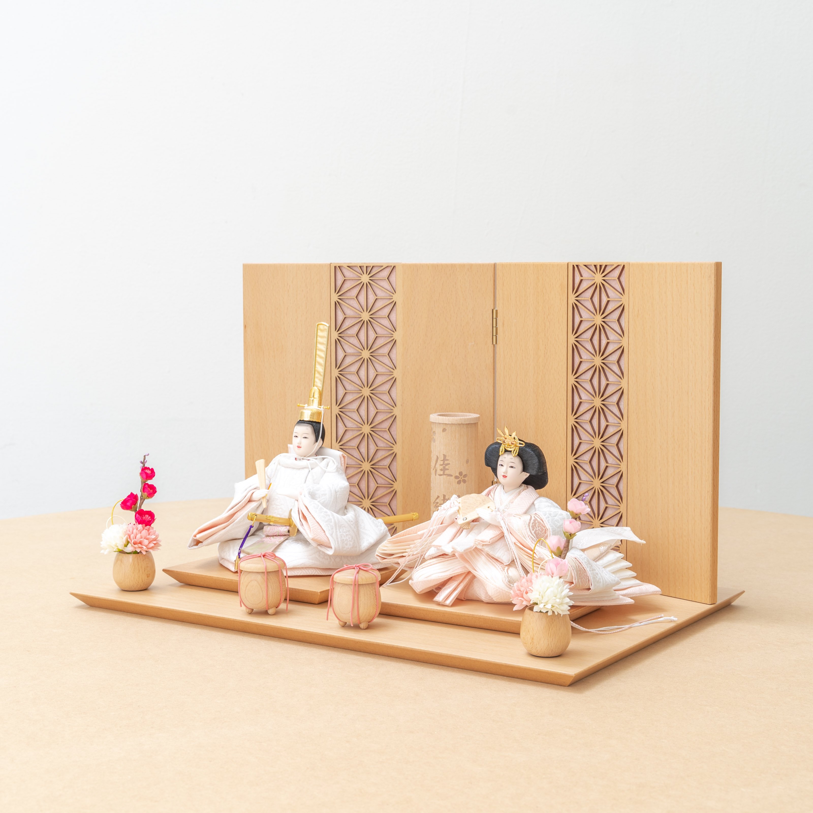 ハンドメイド雛人形セット✳︎飾り台付き✳︎麻の葉柄
