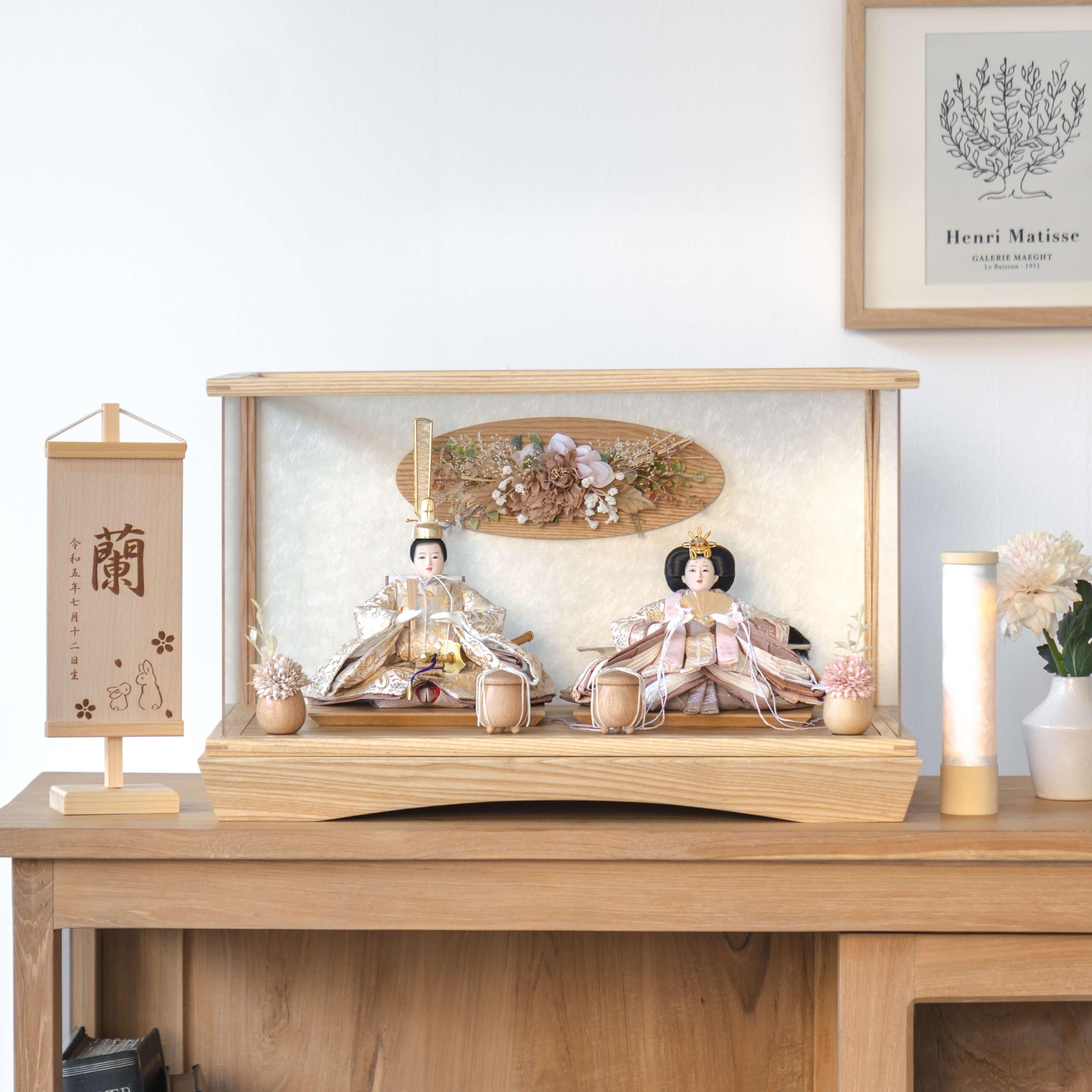 お雛様「華」 (華峰作 柳 正絹西陣織 桜紫クリーム色 木目 お雛様「華」 (華峰作 柳 正絹西陣織 桜紫クリーム色 木目