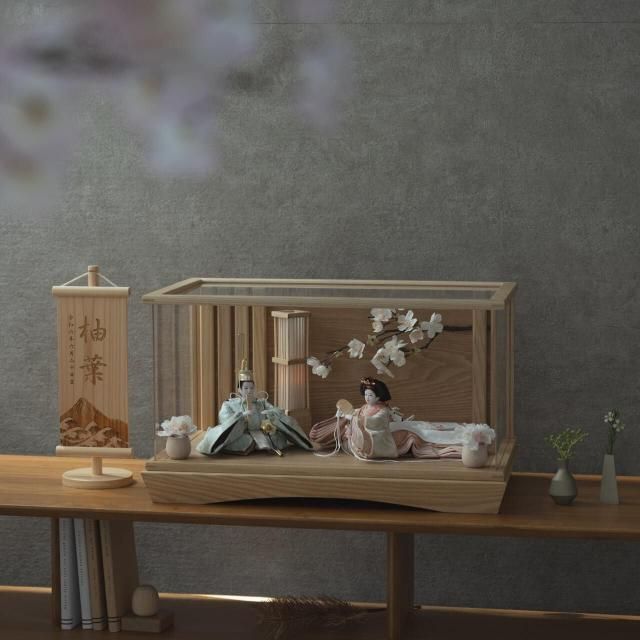 ことの平安ひな　そら　桜円ケース　駿河行燈付