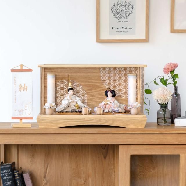 ことのつぼみシリーズ　はな　麻の葉　ピンク和紙　円ケース　円柱行燈付