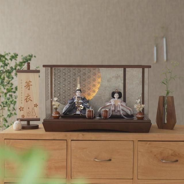 ことのひな人形　ひかり　灯円ケース　円麻の葉　銀B