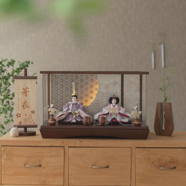 ことのひな人形　ゆい　灯円ケース　 円麻の葉銀B