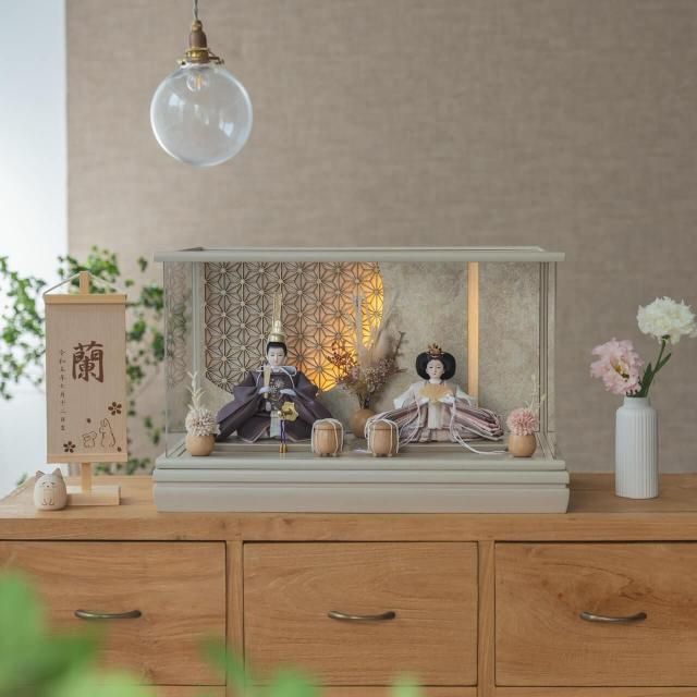 ことのひな人形　すず　灯和ケース　円麻の葉　銀モカM立花P付