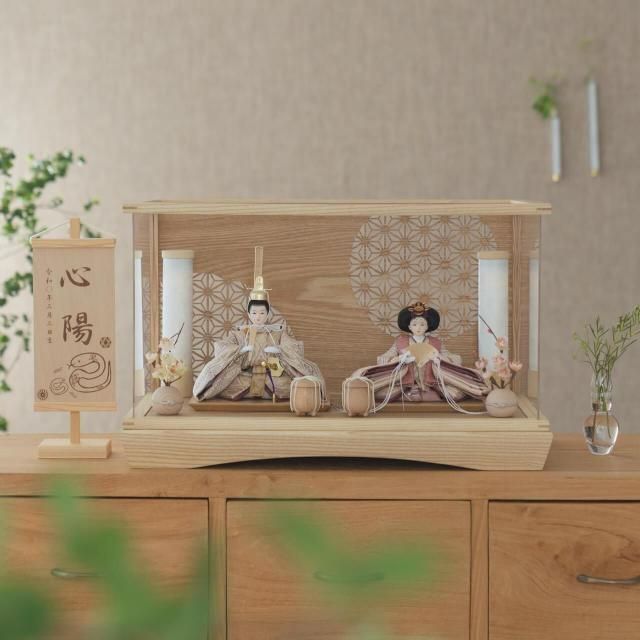 ことのひな人形　れい　円ケース　麻の葉　N　円柱行燈付