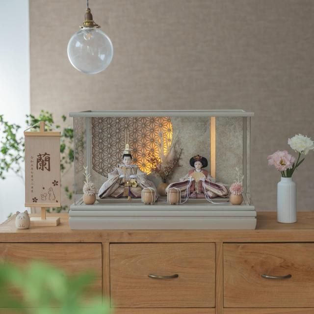 ことのひな人形　れい　灯和ケース　円麻の葉　銀モカM立花P付