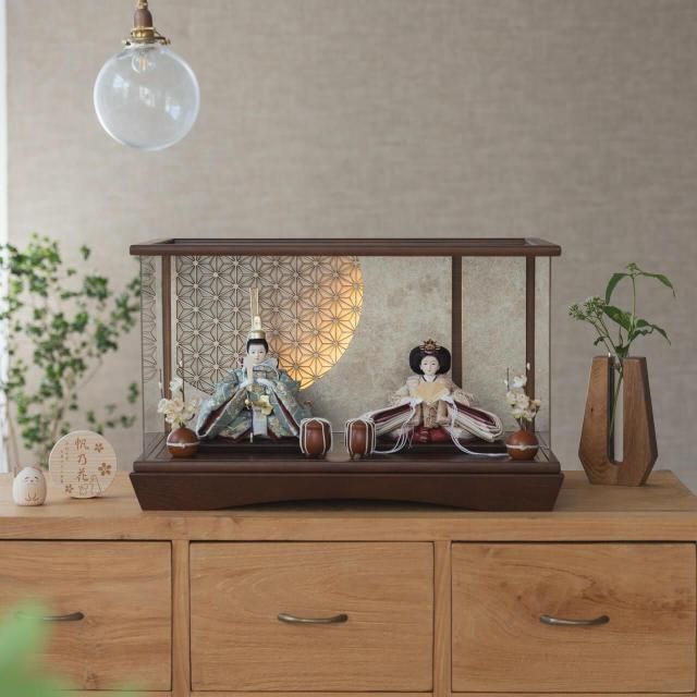 ことのひな人形　ゆうか　灯円ケース　麻の葉銀B　