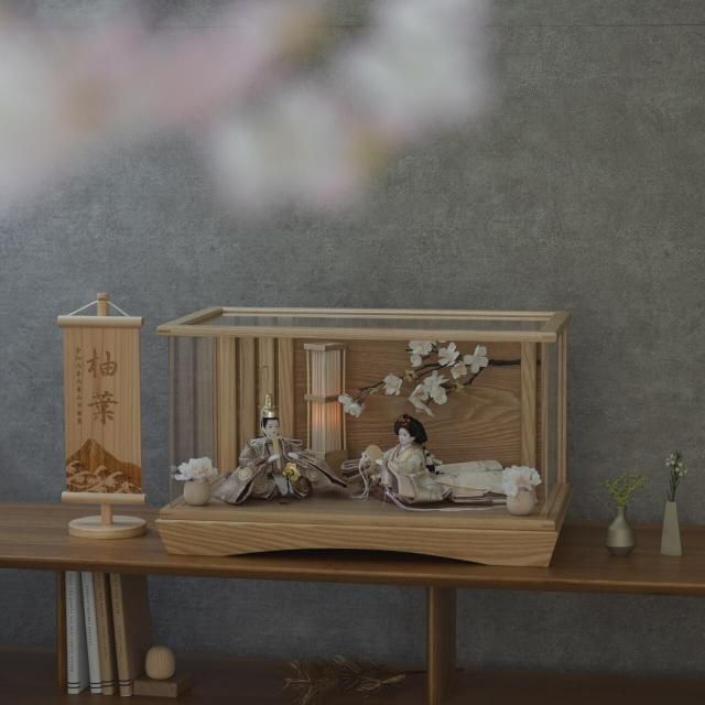 ことの平安ひな　つき　桜円ケース　N　駿河行燈付