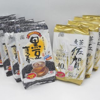 【送料無料】佐賀県産麦茶40P＆国産黒豆入り麦茶40P　8本セット（各4本セット）