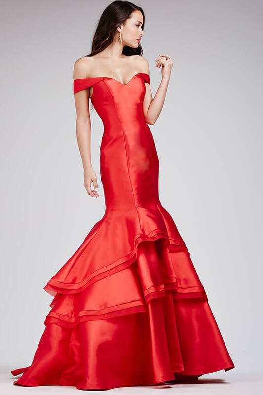 オフショルダーフィット＆フレアフリルマーメイドドレス - DRESS WORLD