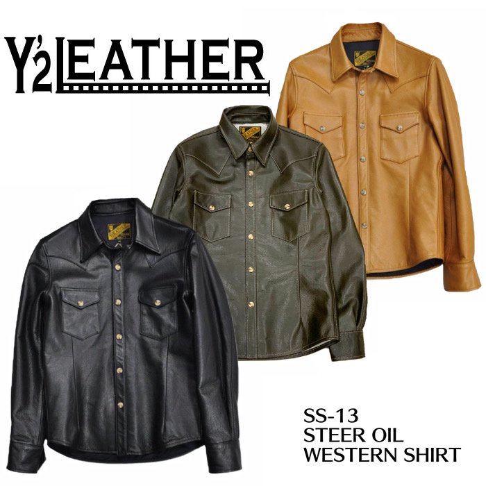 Y'2 LEATHER/ワイツーレザー】レザーシャツ/ SS-13 STEER OIL WESTERN 
