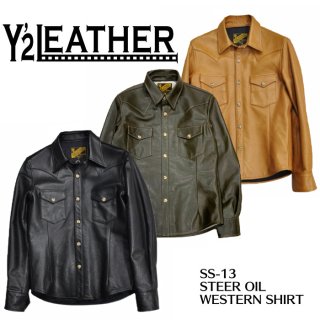【Y'2 LEATHER/ワイツーレザー】レザーシャツ/ SS-13 STEER OIL WESTERN SHIRT