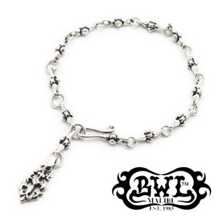 【Bill Wall Leather/ビルウォールレザー】ブレスレット/B520:Small Cross Bracelet with Anchor Fob