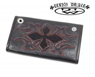 TRAVIS WALKER/ȥۥ󥰥å / 4W01-5TRIBAL CROSS WALLET - WITH BLACK STINGRAY INLAY RED TRIM 