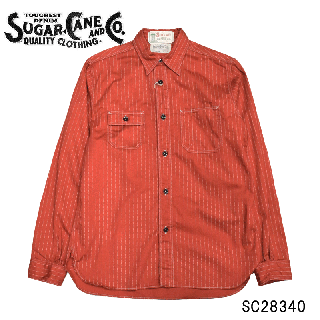 SUGAR CANE/奬 SC28340 FICTION ROMANCE8.5oz. RED WABASH STRIPE WORK SHIRT