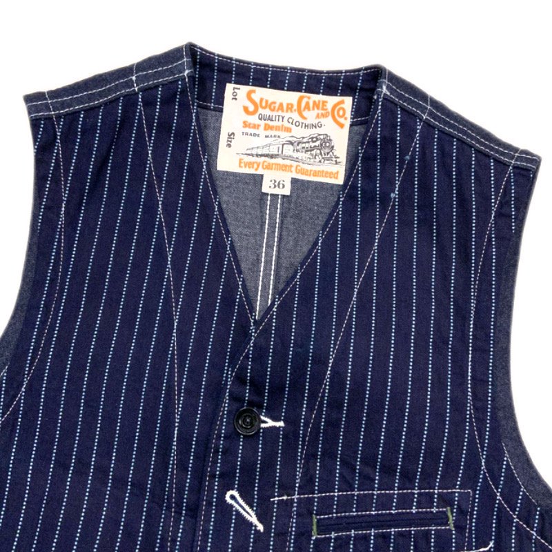 SUGAR CANE/シュガーケーン】 9oz. WABASH STRIPE WORK VEST --REAL