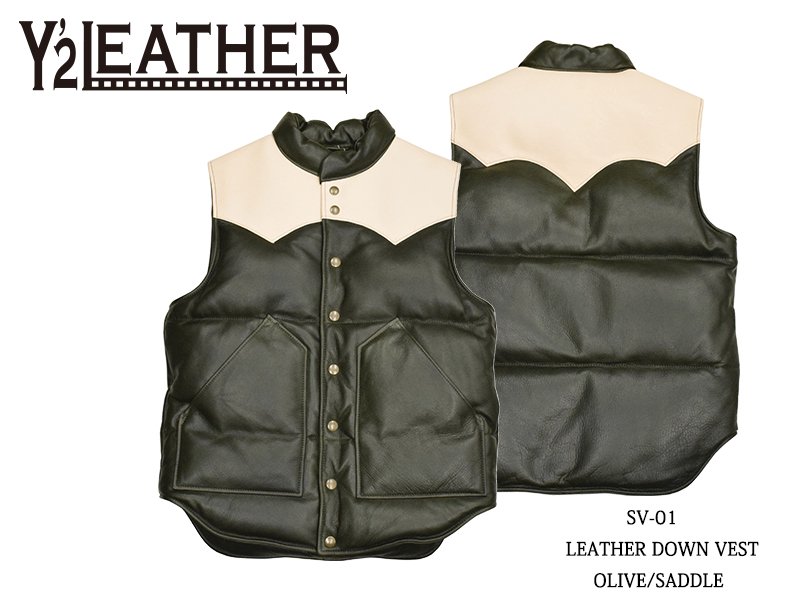 Y'2 LEATHER/ワイツーレザー】ベスト/SVｰ01:LEATHER DOWN VEST OLV/SDL 