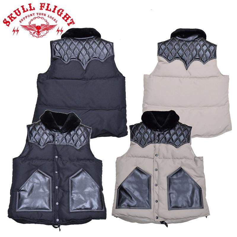 【SKULL FLIGHT スカルフライト】ベスト / LEATHER DOWN VEST：SFV21ｰ001  REALDEAL仙台(リアルディール仙台)