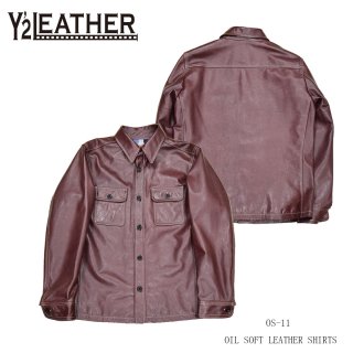 【Y'2 LEATHER/ワイツーレザー】レザーシャツ/OS-11 OIL SOFT LEATHER SHIRTS：CHERRY