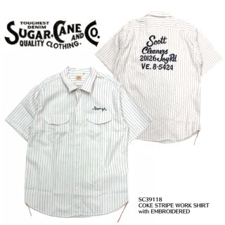 SUGAR CANE/奬Ⱦµ/ COKE STRIPE WORK SHIRT with EMBROIDERED (SHORT SLEEVE) / Lot No. SC39118 
