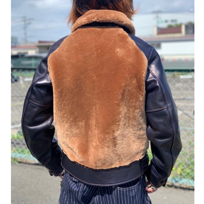 old leather  shearling jacket  レザージャケットＬ