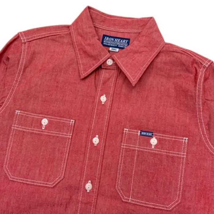 IRON HEART アイアンハート ヘビーシャンブレー ワークシャツ 半袖 L IRON HEART/アイアンハート】半袖シャツ/ IHSH-417/5オンス