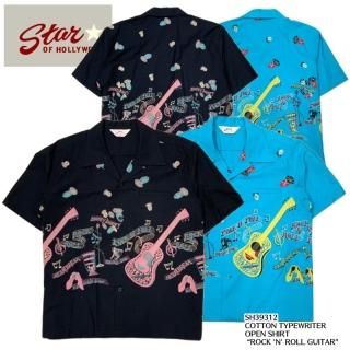 Υ󥿡ץ饤 Ⱦµ/ SH39312 / COTTON TYPEWRITER OPEN SHIRT ROCK 'N' ROLL GUITAR