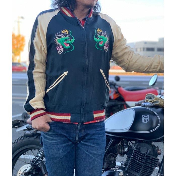 美品　GALFY 大型犬　龍虎スカジャン　XL イエローライトブルー 美品GALFY 大型犬龍虎スカジャンXL イエローライトブルー