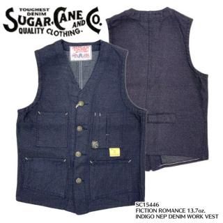 SUGAR CANE/奬 ٥/SC15446 / FICTION ROMANCE 13.7oz. INDIGO NEP DENIM WORK VEST 