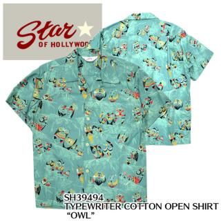 Υ󥿡ץ饤 Ⱦµ/ SH39494 /STAR OF HOLLYWOOD/ TYPEWRITER COTTON OPEN SHIRT OWL