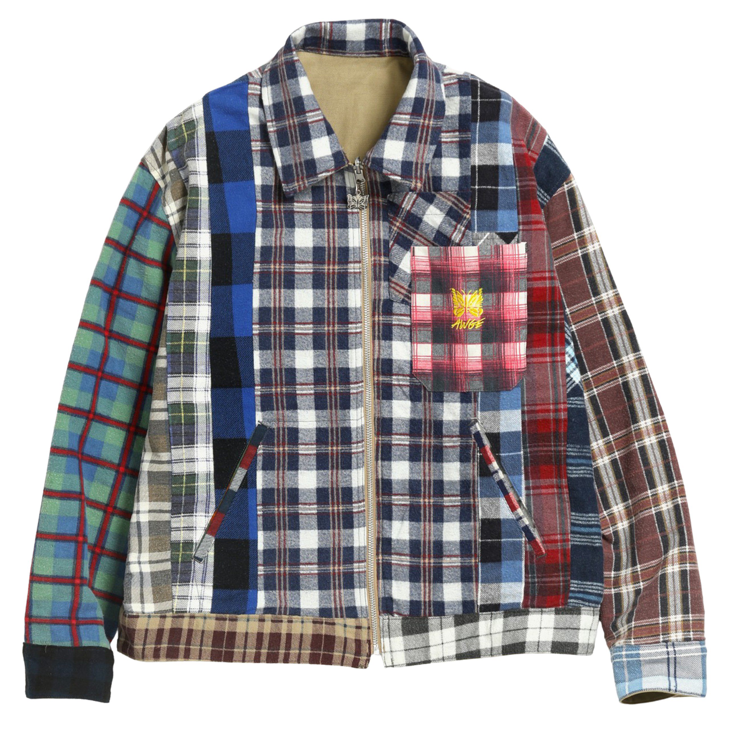 Needles ニードルス ×AWGE Reversible Work Jacket cotton Twill&Flannel Shirt アウグ リバーシブル ワークジャケット ロゴ刺繍 チェック ブラック/マルチカラー IN930