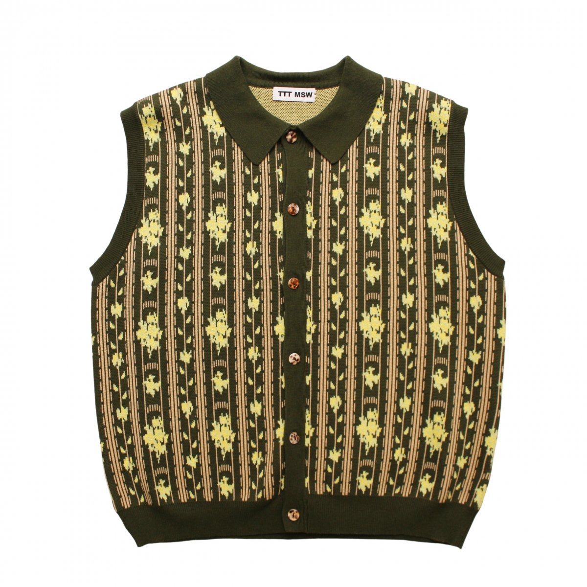 Flower Jacquard knit vest【GREEN】