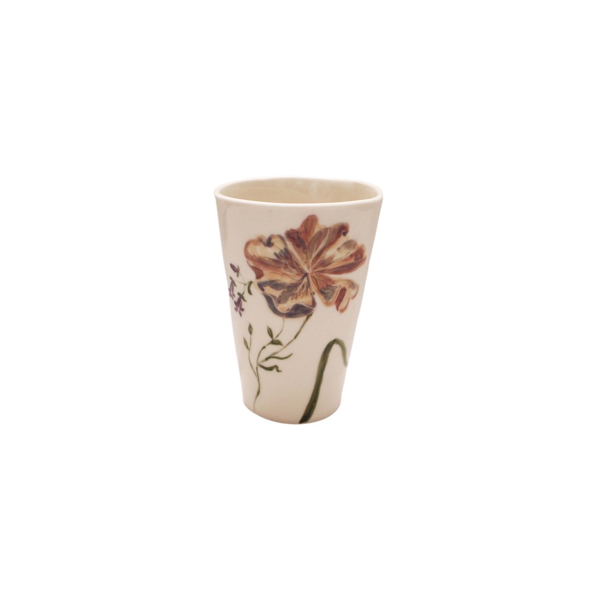 Tumbler Cup with Floral Flower【BROWN】
