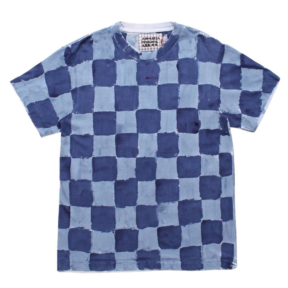 Hand Painted T-Shirt【Navy Checkers】