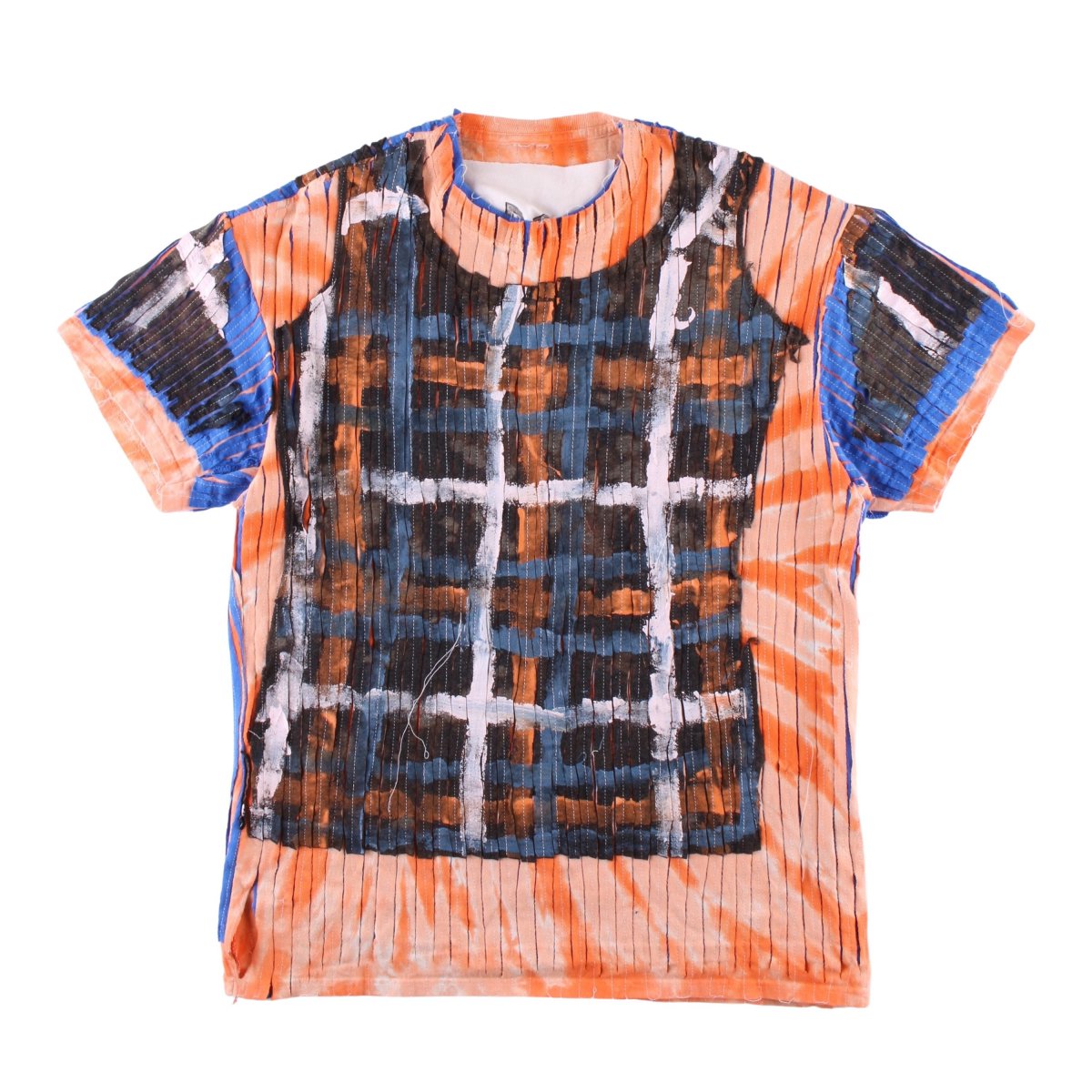 3T T-shirt (hand painted)Blue / Orange / Plaid