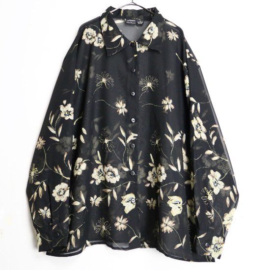 【 SELEN 】floral pattern black sheer shirt