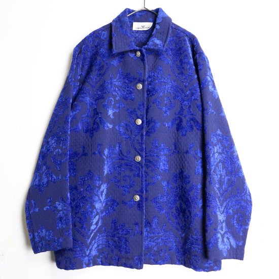 【 SELEN 】doodle pattern deep blue silk linen jacket