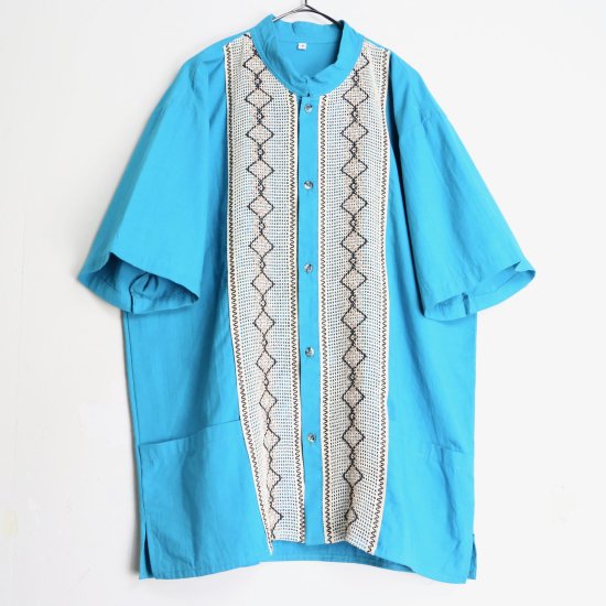 【 SELEN 】vivid blue switch ethnic design mao collar shirt