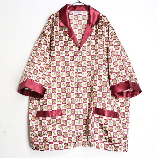 【 SELEN 】total pattern harf sleeve satin pajamas shirt