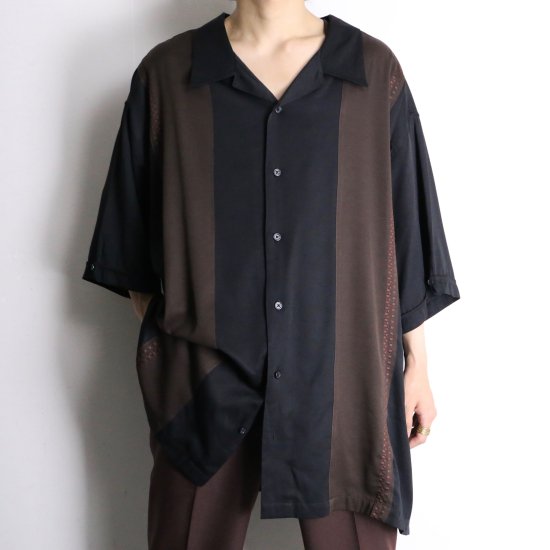 【 SELEN 】black×brown switch color loose size shirt