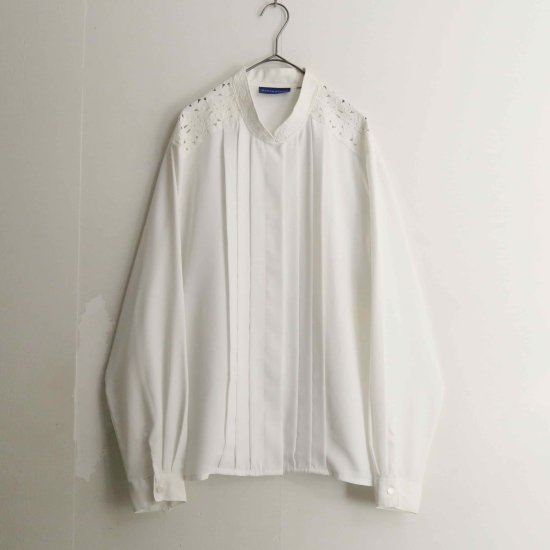【A.L.S】Lace shoulder pattern white shirt