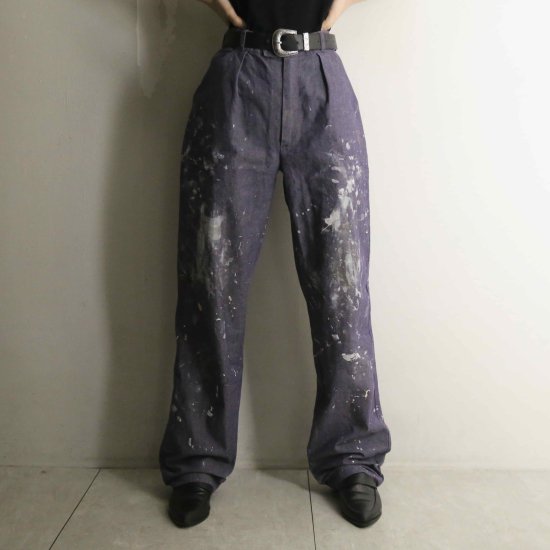 【A.L.S】Paint pattern tapered denim pants