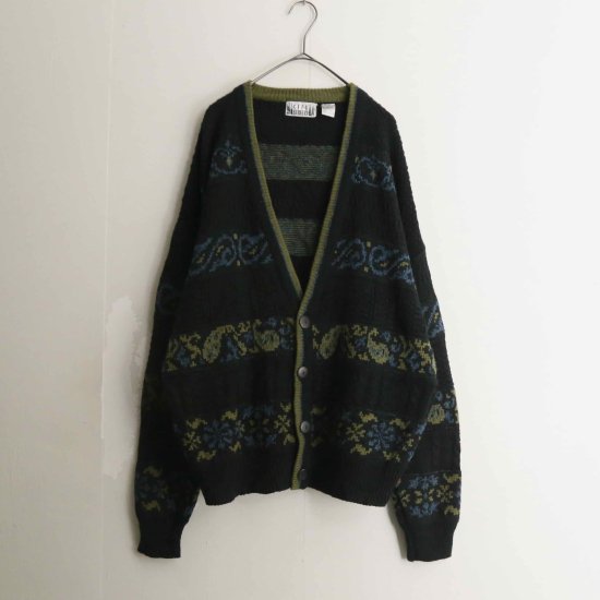 【A.L.S】Paisley pattern border loose knit cardigan