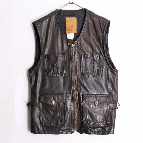 【 SELEN 】front leather switching design hunting vest