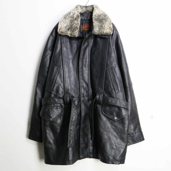 【 SELEN 】belted boa collar middle leather jacket