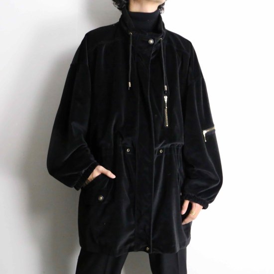 【 SELEN 】black velour & nylon reversible zip jacket