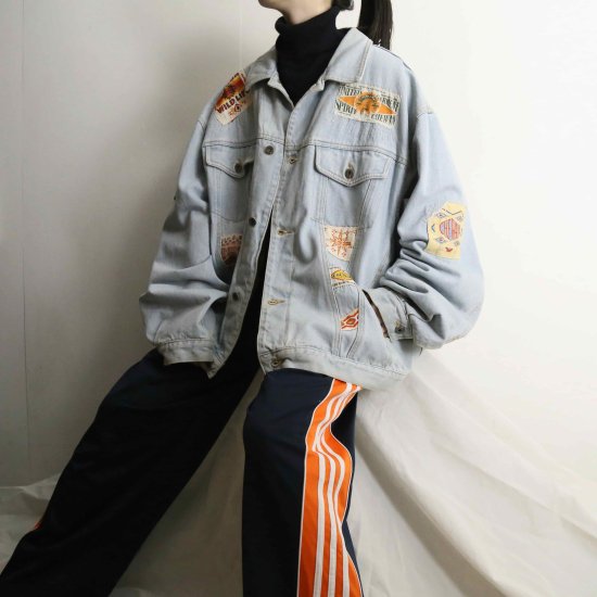 【A.L.S】Ethnic patch pattern oversized denim jacket