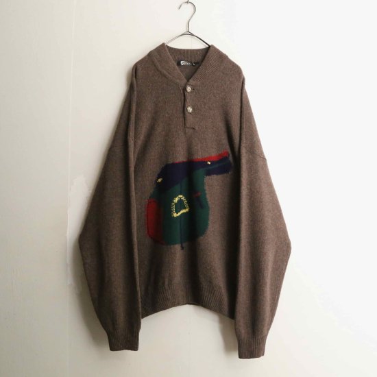 【A.L.S】Unique design brown color polo knit